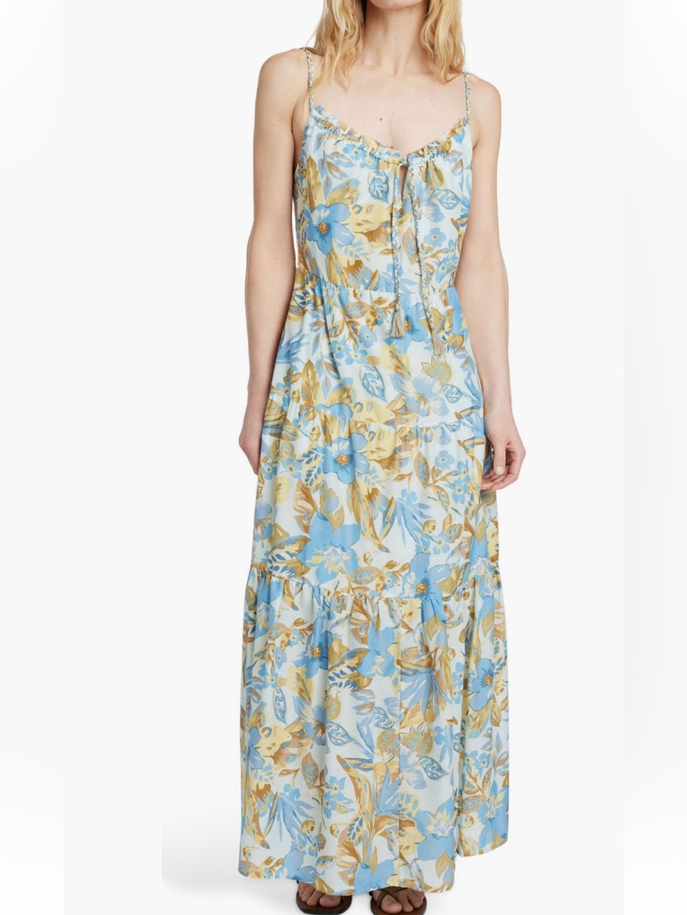 NWT Faherty Sun Chaser Maxi Dress Paradise Blossom Blue Floral Size Small $328